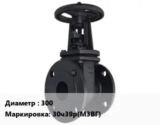 Задвижка чугунная канализационная 300 30ч39р(М3ВГ) Ру10